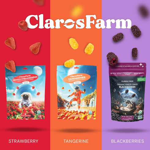 (25g) Claros Farm Organic Freeze-Dried Tangerines Single-Ingredient, Resealable Dried Fruit Snacks w/No Sugar Added