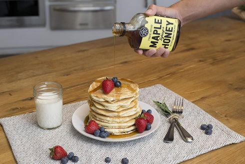 8.5 oz TREE HIVE Syrup - Glass Bottle - Pure Maple and Raw Honey - Natural Topping for Pancakes and Waffles - Kids