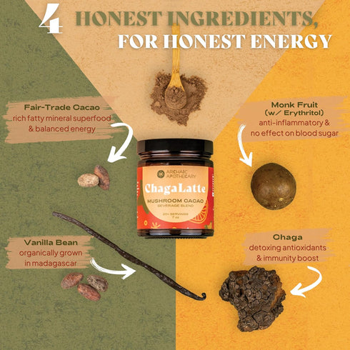 Archaic Apothecary ChagaLatte - Cacao & Mushroom Beverage Blend | Hott or Iced Superfood Chaga Drink & Hot Cocoa |
