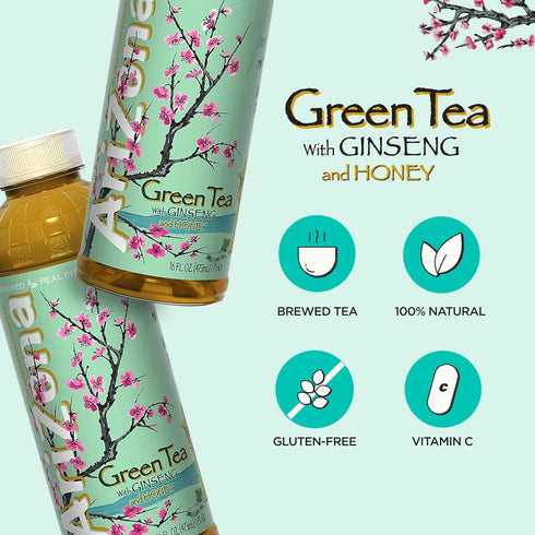 16 Oz (Pack 12) Arizona Green Tea with Ginseng and Honey, Fl
