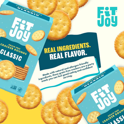 3-Pack, 7 Oz FitJoy Grain Free Crackers in Classic (Salt) Flavor - Round Party Crackers without Gluten, Non-GMO Project