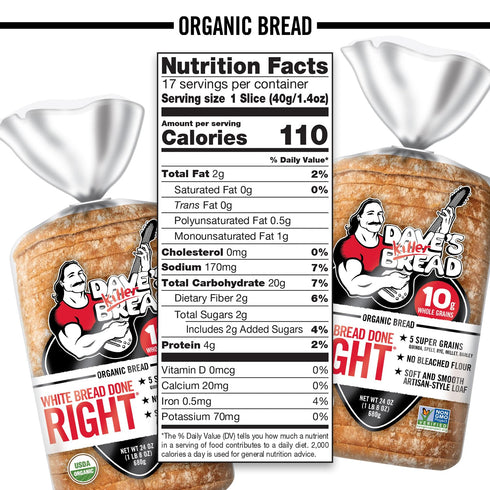 24 oz Dave's Killer Bread White Bread Done Right, Artisan-Style Organic White Bread, Loaf