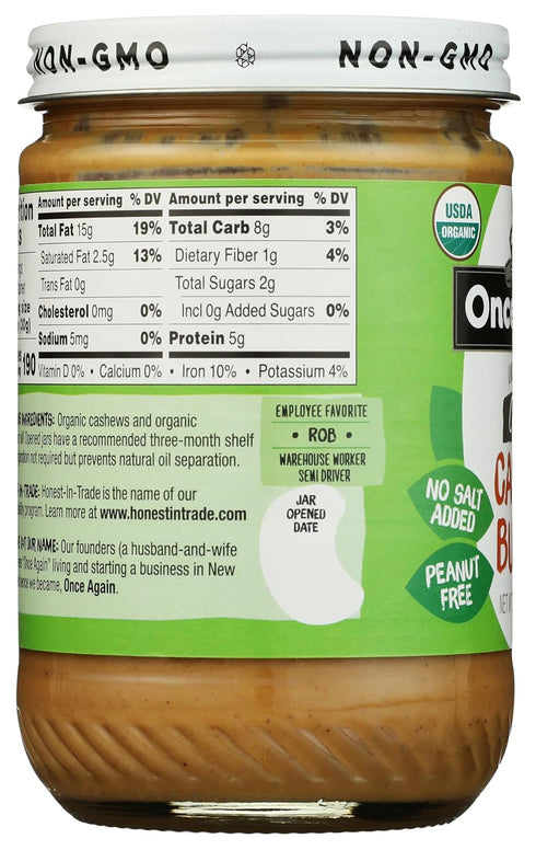 16 (454 Organic Creamy Cashew Butter Ounce Grams) Jar