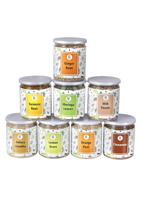 Set 8 450 Loose Leaf Herbal Tea Premium Herbs - Up to Cups - Ginger, Turmeric, Lemongrass, Moringa, Cinnamon, Orange