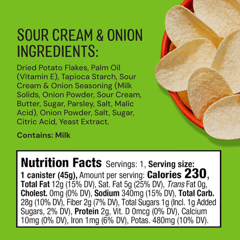 1.6 Oz (Pack 12), Pack The Good Crisp Company Minis Sour Cream & Onion Gluten-Free Potato Chips, Cans of Non-GMO