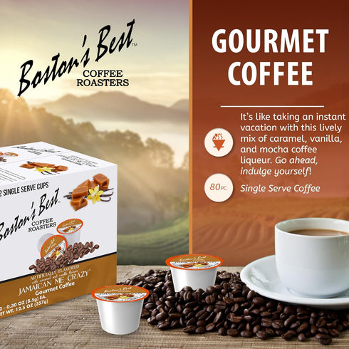 1 Count (80 Bostons Best - Jamaican Me Crazy Flavored Delicious Gourmet Coffee, Single Serve Cups)