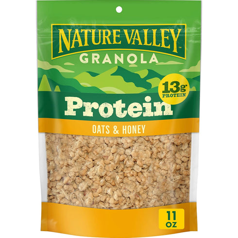 Nature Valley Protein Granola, Oats and Honey Granola, Resealable Snack Pouch, 11