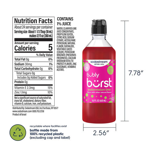 Pack, (440ml, Pack 3) SodaStream Bubly Burst Variety New Pour Bottle Drink Mix