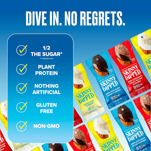 Pack, 1.2 (Pack 15) SkinnyDipped Snack Attack Almond Variety Chocolate Covered Almonds, Low Sugar, Gluten Free, Healthy