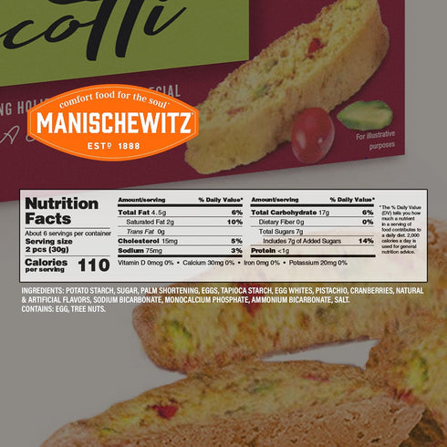 6oz Manischewitz Gluten Free Cranberry Pistachio Biscotti, | Dairy Free, Grain Free, Kosher for Passover