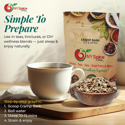 2 NY Spice Shop Cramp Bark Cut & Sifted - Pound Viburnum Opulus - Herbal Cramp Bark Ingredient for Herbal Tea