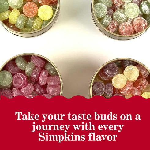 7 (Pack 6) Simpkins Candy Travel Sweets | Mixed Fruit Drops, Ounce Tin