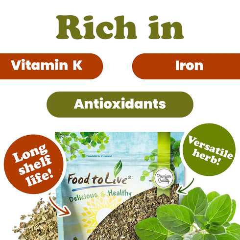 4 Food to Live Oregano, Pounds Whole Dried Leaves for Cooking and Baking. Traditional Mediterranean Spices. Vegan