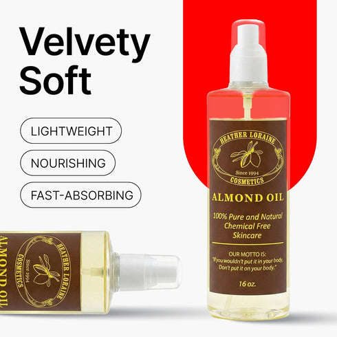 Heather Loraine 16 Oz Almond Oil, Single-Ingredient Carrier Oil for Face, Hair & Body, Fragrance Free, Fl