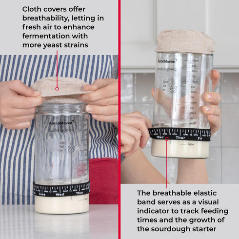 Complete Sourdough Starter Kit Glass Jar with Lid, Kitchen Scale and More | Useful Birthday Gifts for Women, Bakers