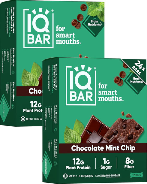 IQBAR Clean Plant Protein Bars - Chocolate Mint Chip - 24 Count