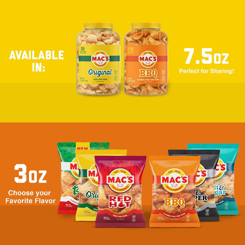 3oz (12-Pack) Mac's Tajin Chili Lime Fried Pork Skins - Tajin Chili Lime Flavored Chicharrones Pork Rinds - Low Carb