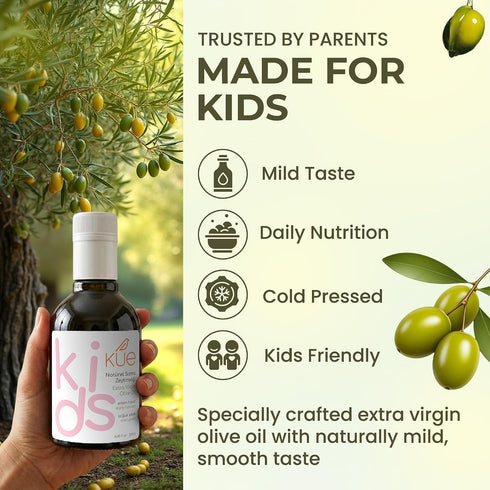 8.45 oz 14kg 0.2% (250 ml) Kue Kids Extra Virgin Olive Oil, fl - Cold Pressed Early Harvest EVOO, High Polyphenol Olive