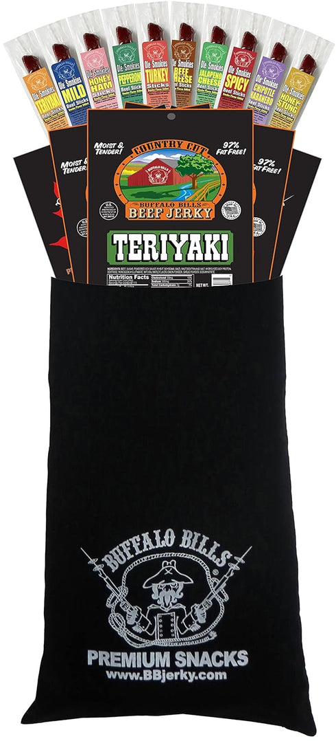 Buffalo Bills 15-Piece Beef Jerky & Beef Stick Sampler Black Velour Wine