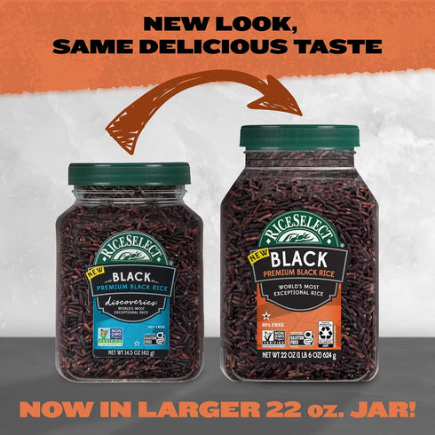 22-Ounce (Pack 1) RiceSelect Premium Black Rice, Whole-Grain, Gluten-Free, Non-GMO, and Vegan Rice, BPA-Free Jar