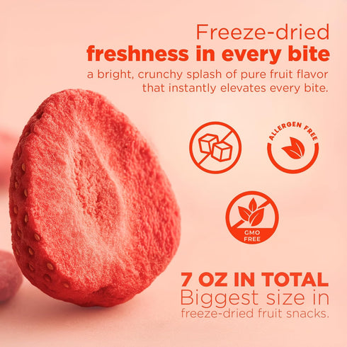 6 Pack (1 Oz Packs Pols Freeze Fresh - Sliced Freeze-Dried Strawberries Each) No Added Sugar, Non-GMO, Vegan