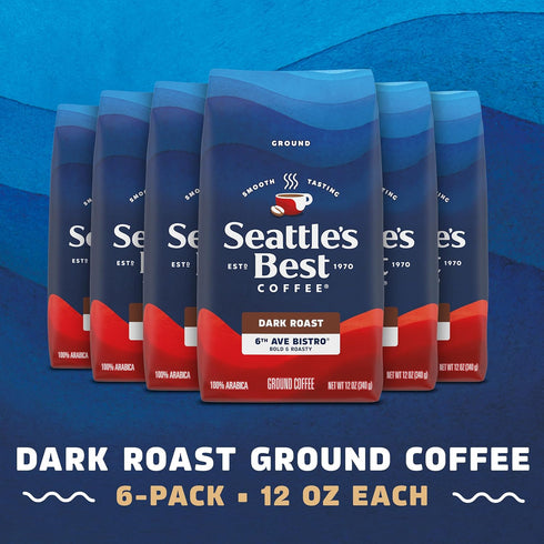 6th 100% 6 (12 oz Seattles Best Coffee, Dark Roast Ground Coffee, Ave Bistro, Arabica, Bags Each)