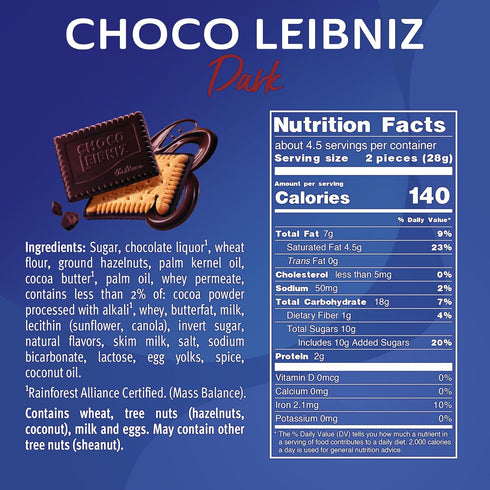 (3 4.4 oz Bahlsen Choco Leibniz Dark Cookies boxes) - Leibniz Butter Biscuits topped with a thick layer of German