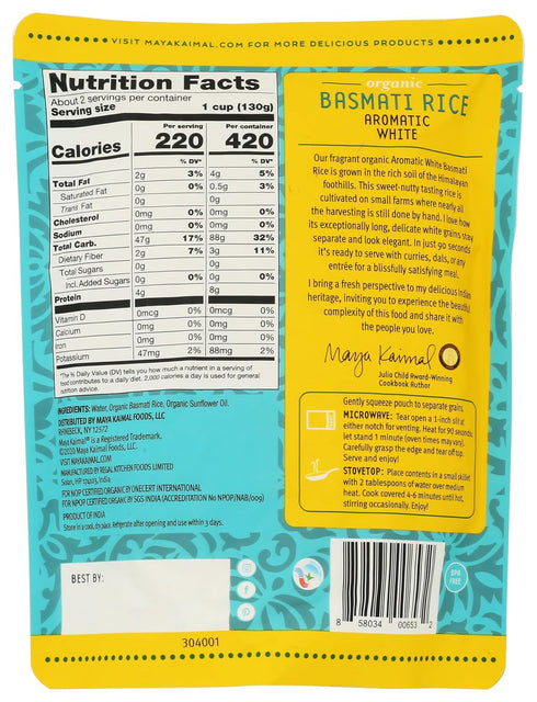 8.5 OZ MAYA KAIMAL Organic Aromatic White Basmati Rice