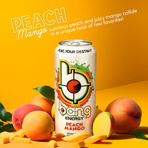 16-Ounce Pack 12 Bang Energy Peach Mango, Sugar-Free Energy Drink, |