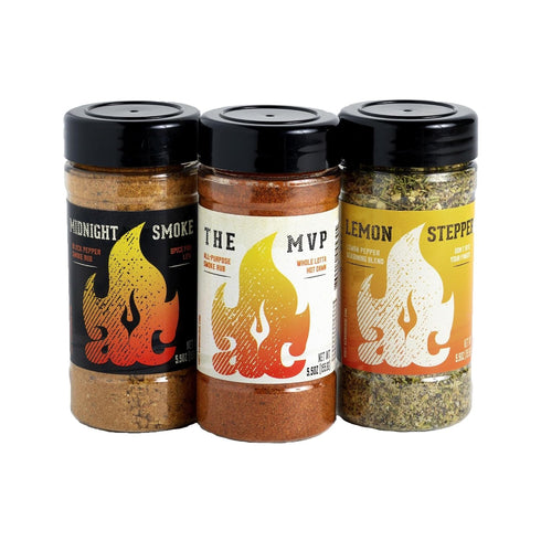 AC Barbeque Trio Seasoning Set - The MVP, Midnight Smoke, Lemon Stepper BBQ Rubs - 3 x 5.5oz Bottles