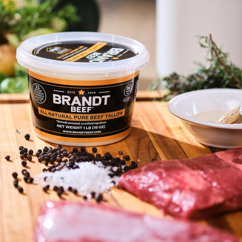 100% 16 oz (1 lb) Brandt Beef Tallow Pure Beef Tallow for Cooking | Tub Beef Tallow for Deep Frying | High Smoke Point