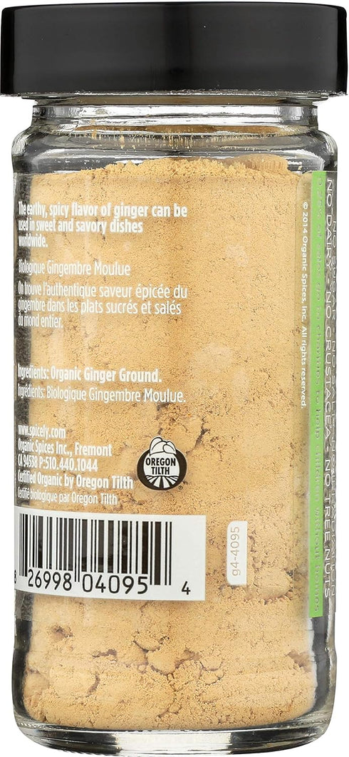 Spicely Organics USDA Certified Organic Ginger Ground, Vegan Friendly, 1.2 Ounce (Pack of 3)