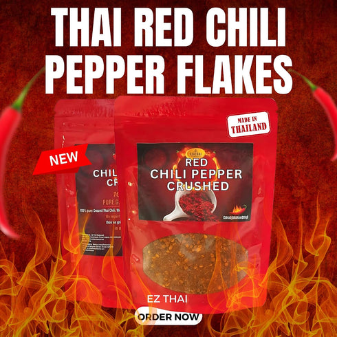 3.5oz EZ THAI - Chili Pepper Flakes - Thai Red Chilli Crushed Powder Seasoning Spice for Chinese, Mexican, & Asian