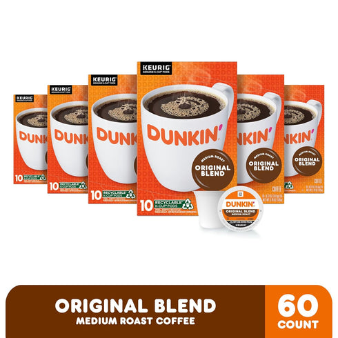 10 Count (Pack 6) Dunkin Original Blend Coffee, Medium Roast, K-Cup Pods, Keurig K-Cup Pods, Boxes