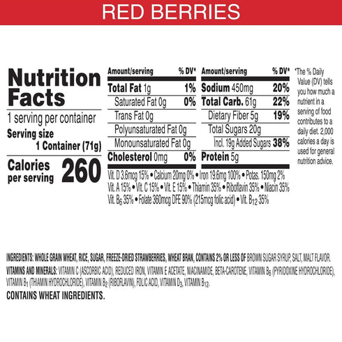 11 30oz (12 Kelloggs Special K Breakfast Cereal Cups, Vitamins and Minerals, Made with Real Strawberries, Red Berries