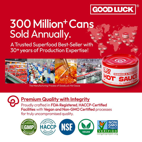 6 GOOD LUCK Hot Sauce, Spicy Chili Oil with High-Grade Chopped Chili Cans Chili Paste, Vegan-Friendly, Ideal for Daily