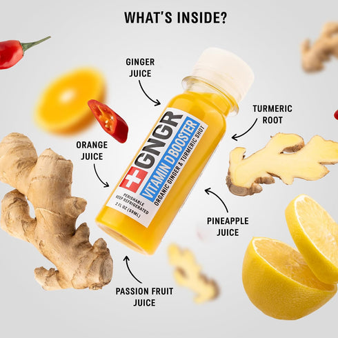 D3 Immune 2 oz (Pack 12) +GNGR Vitamin D Shot Bone & Joint Support, Organic Cold-Pressed Ginger shot with Turmeric
