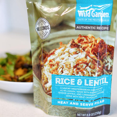 8.8oz Wild Garden Heat and Serve Pilaf, Rice & Lentil, Ready to Eat, Healthy Microwaveable Meals, Made of Long Grain