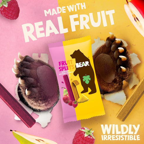 0.7 (Pack 18) BEAR Real Fruit Snack Splits - Gluten Free, Vegan, and Non-GMO - Raspberry and Pineapple Healthy School