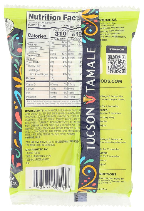 TUCSON TAMALE UNWRAP HAPPINESS 10 Oz (Frozen) Tucson Tamale Company, Green Chile Pork & Cheese Tamales