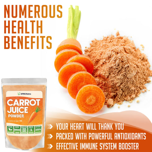 100% (16 oz) XPRS Nutra Natural Carrot Juice Powder - Pure Carrot Powder from The USA - Ideal for Juice and Smoothie