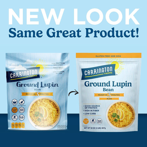 32 oz 1g Carrington Farms - Ground Lupin Bean - Plain - - Low Glycemic Side Dish - Keto Friendly - High Protein - Fiber