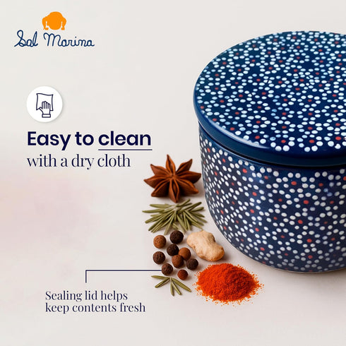12 oz SAL MARINA | Ceramic Container - For Salt or Spices - Kitchen Decor - Handcrafted Ceramic Jars With Sealing Lids