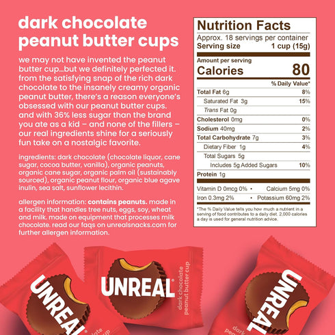 (3 5g 9.5oz UNREAL Dark Chocolate Peanut Butter Cups Value Size Bags) | Vegan, Sugar | Gluten Free, Fair Trade, Non-GMO