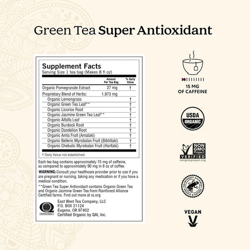 16 Pack (4 Packs) Yogi Tea Green Tea Super Antioxidant - Bags per - Organic Antioxidant Support - Includes Licorice