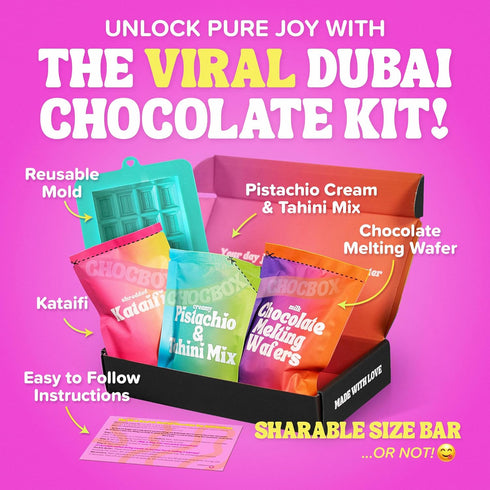 Chocbox Viral Dubai Milk Chocolate Bar Kit - Includes Chocolate Mold, Choc Wafers, Shredded Kataifi, Pistachio Cream