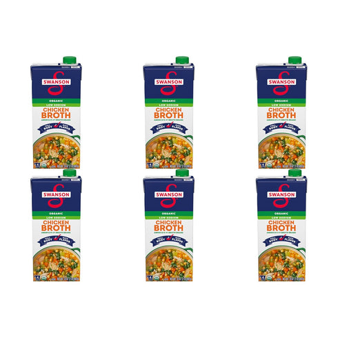 Swanson 100% Natural Low Sodium Organic Chicken Broth, 32 oz Carton (Pack