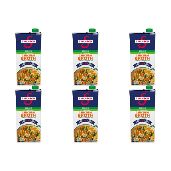 Swanson 100% Natural Low Sodium Organic Chicken Broth, 32 oz Carton (Pack