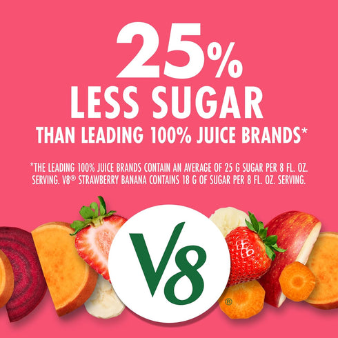 V8 100% 8 oz (24 Pack) Strawberry Banana Fruit and Vegetable Juice, fl Can