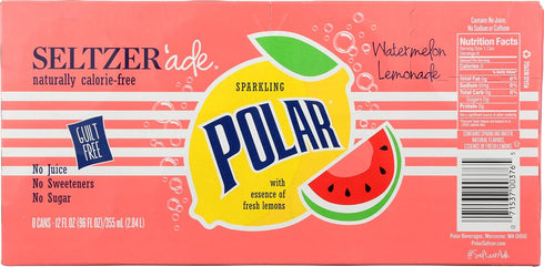 12 Oz, 8 Pack Polar Beverages, Seltzer Watermelon Lemonade, Fl